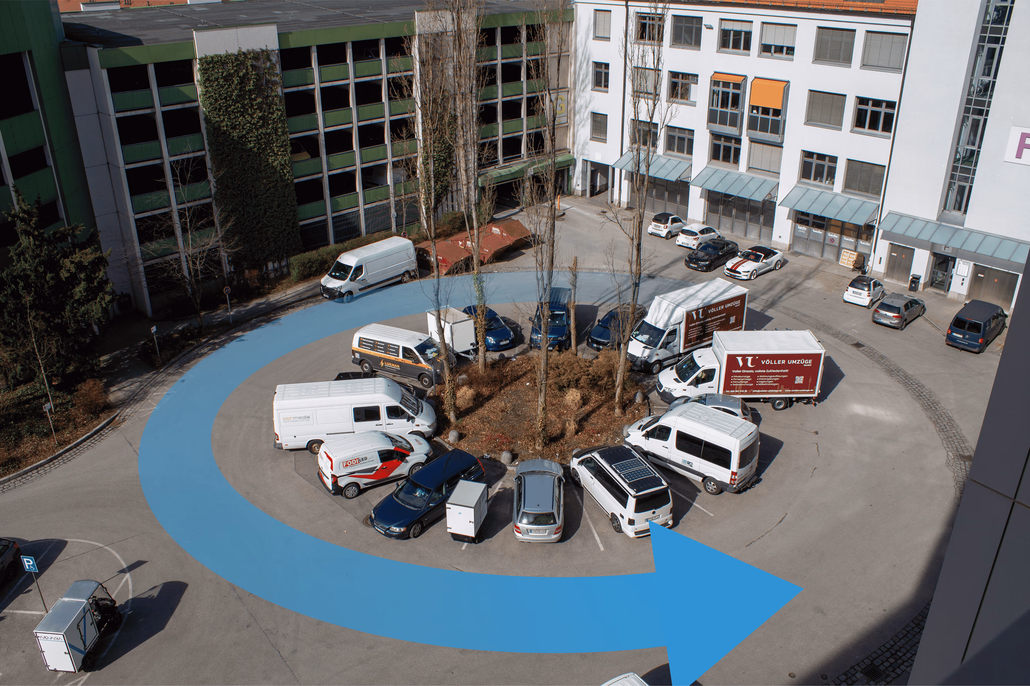 Courtyard parking area at the Movaria site